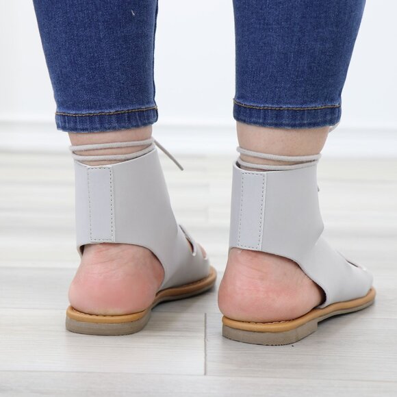 Gray Gladiator Laced-Up Bootie Style Flat Sandals - Picture 14 of 14